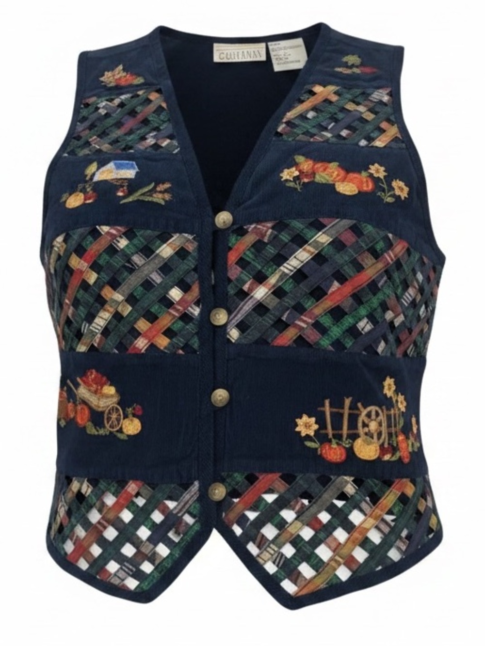 Casey & Max Pumpkin Vest Halloween Thanksgiving Fall Blue Corduroy Embroidered